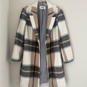 BB Dakota by Steve Madden Plaid Trench Coat - White, Gray, Tan
